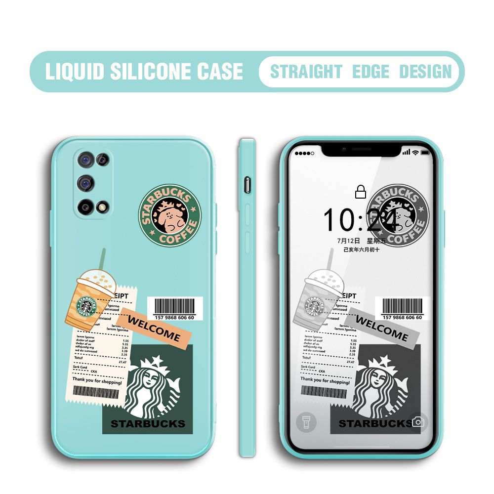 BILI for Realme 7 5G Back Cover Creative Coffee Order Receipt Multicolor Liquid Silicone Phone Case Soft Square Lens Protection Phone Cases