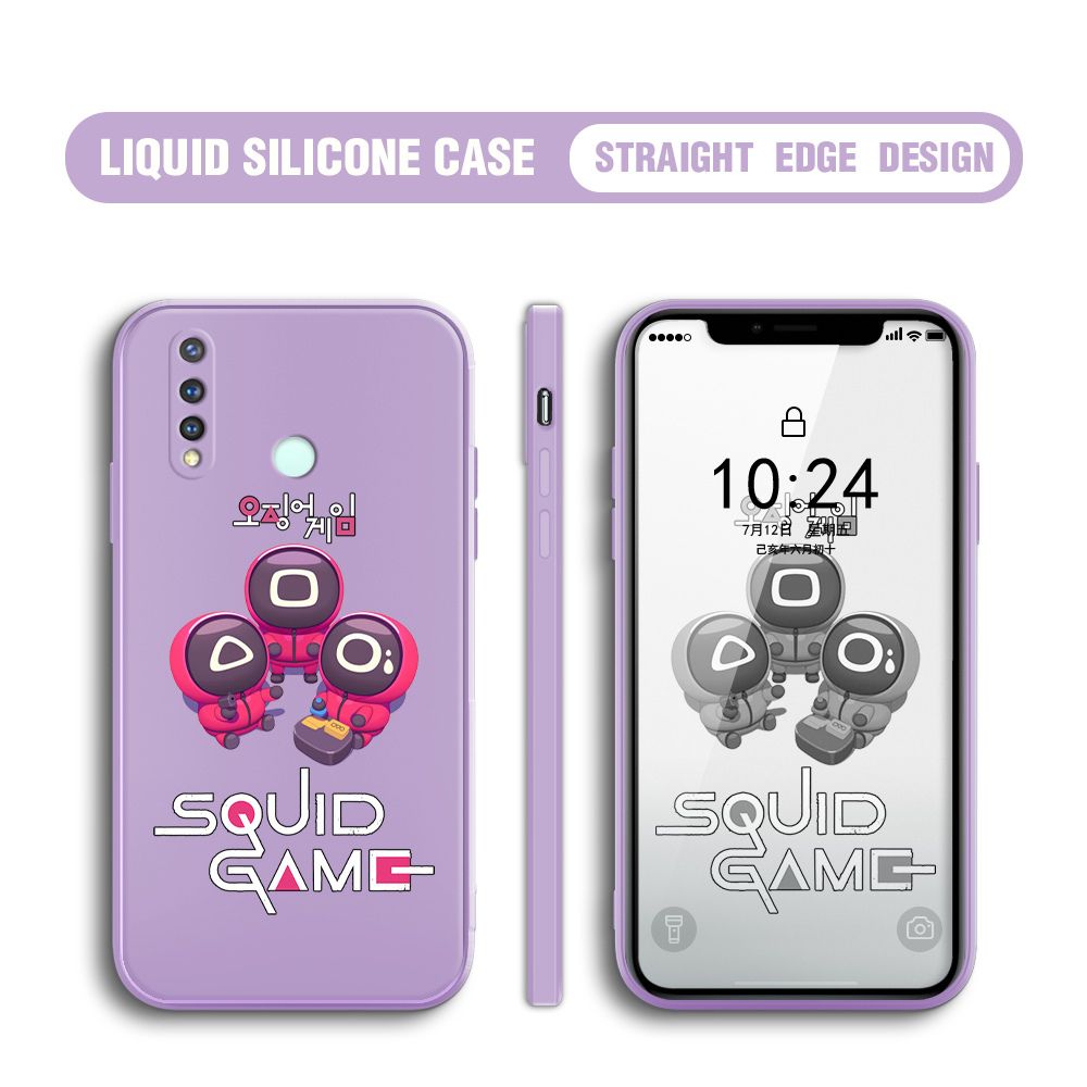 Jizetin for Vivo Y19 Case Cute Cartoon Cute Squid Character Phone Cover Square Liquid Silicone Shockproof Phone Protective Case