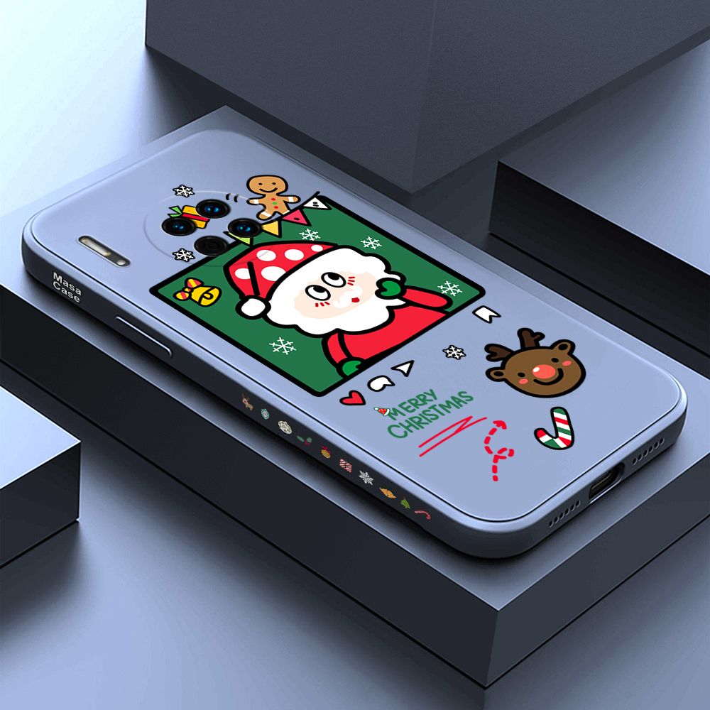 ZeroQiQi for Huawei Mate30 Case Santa Claus Christmas Gifts Side Printing Cases Soft Liquid Silicone Phone Cover