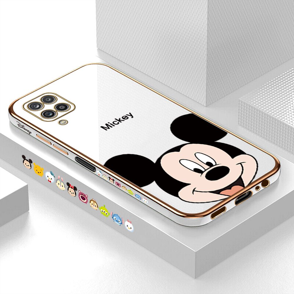 Luxury 6D Plating Case for Samsung M12 A12 4G/5G Cartoon Big Head Mouse Side Pattern Back Cover Soft Silicone Square Phone Cases + Free Lanyard