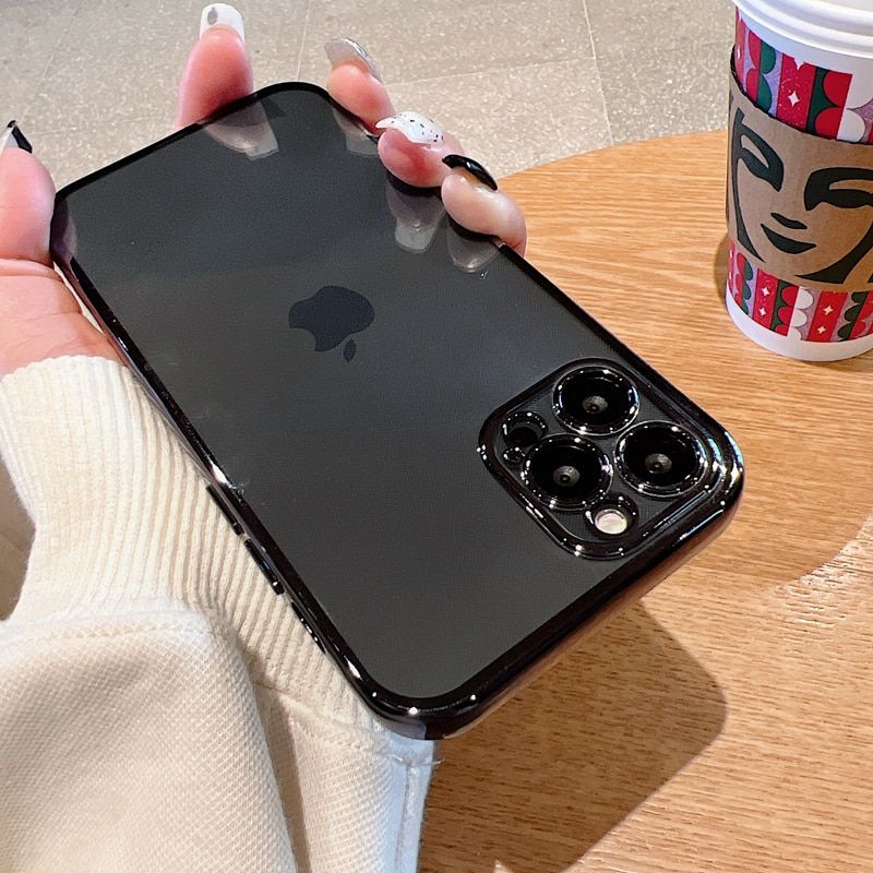 For iPhone 13 12 11 Pro Max Plating Frame Clear Phone Case For iPhone X XS XR 7 8 Plus SE Luxury Soft Silicone Transparent Cover