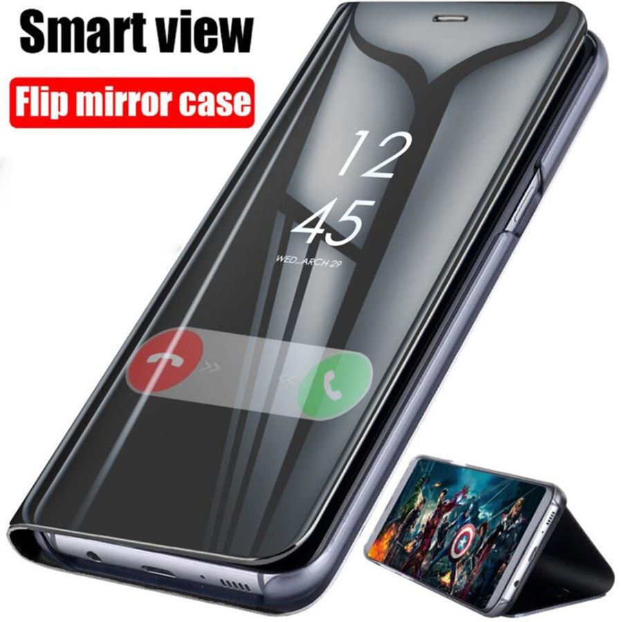 For Samsung S6 S7 Edge S8 S9 S10 Note 8 9 10 Plus Phone Case, Smart Clear View Cover Flip Stand Mirror Casing