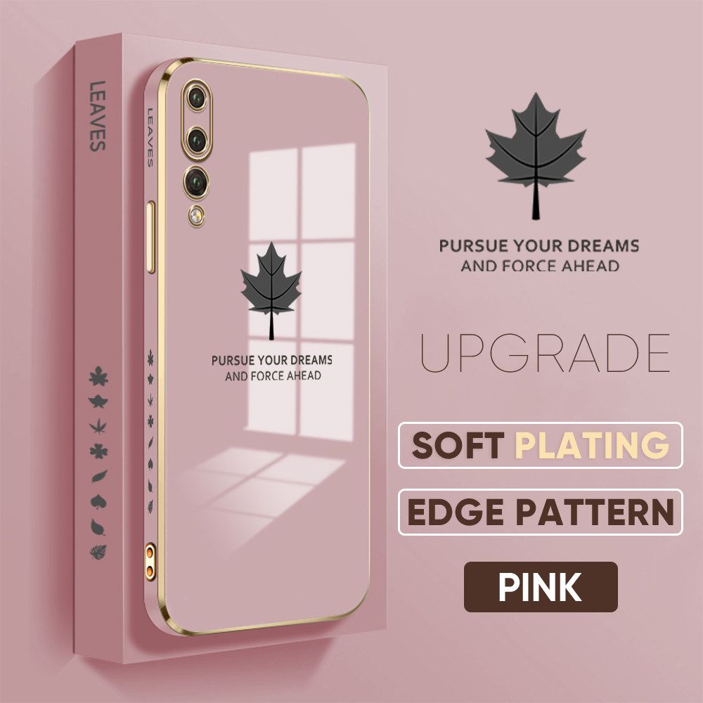 TA for Huawei P20 Pro Back Cover + Free Lanyard Maple Leaf Luxury 6D Plating Case Side Pattern Soft Silicone Square Phone Cases