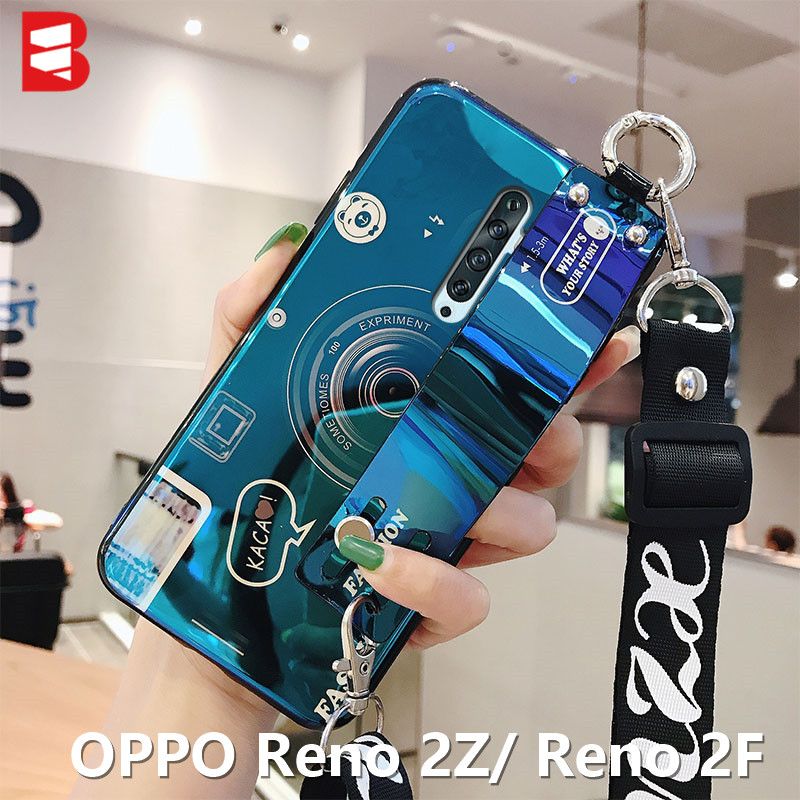 For OPPO Reno2Z / OPPO Reno2F Blu-ray Camera Phone Case New Design Silicone Wristband Bracket + Long Lanyard