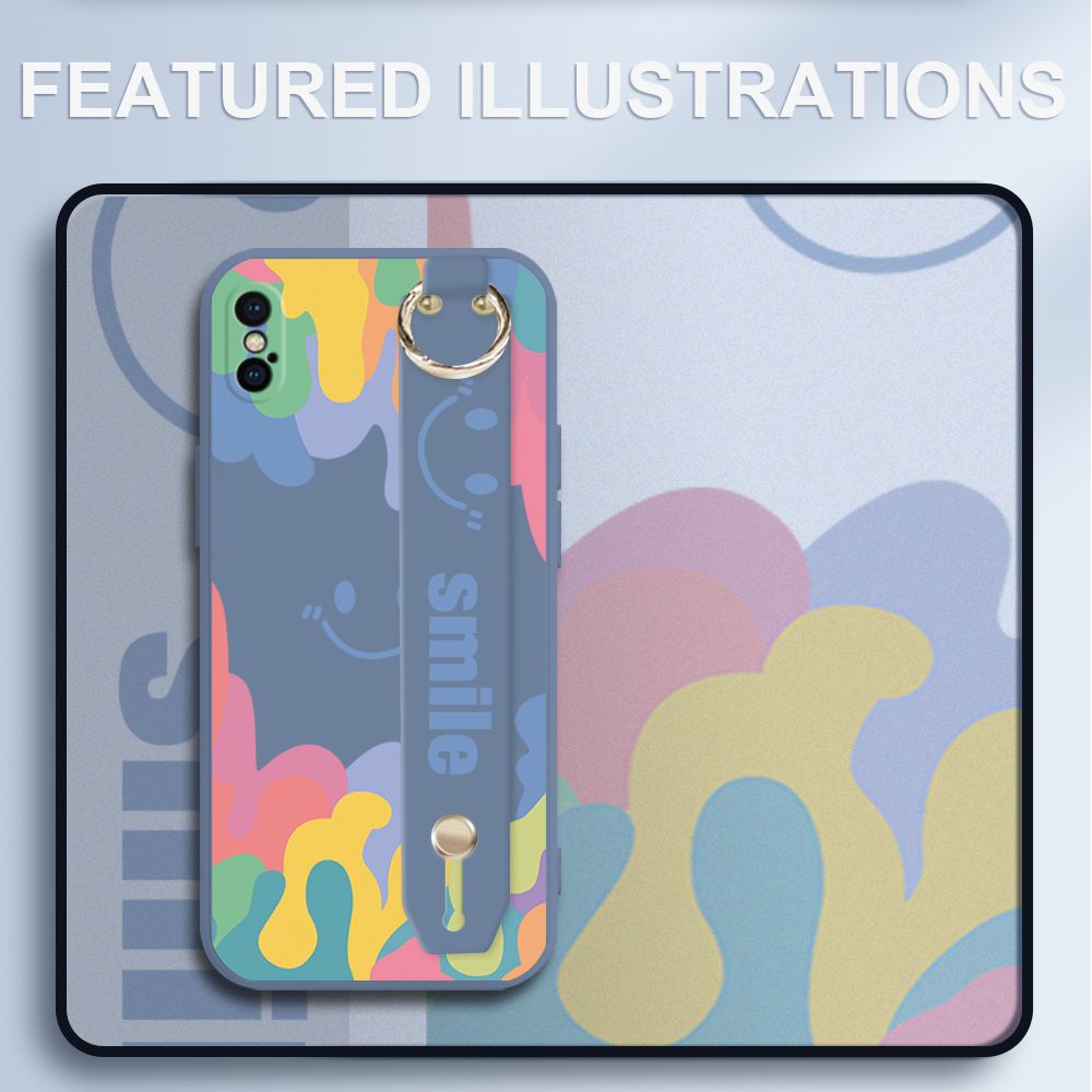 UCUC for iPhone XS MAX Wrist Strap Case INS Style Soft Candy Color Splash Ink Cover Ultra Thin Anti Fall Liquid Silicone Phone Case