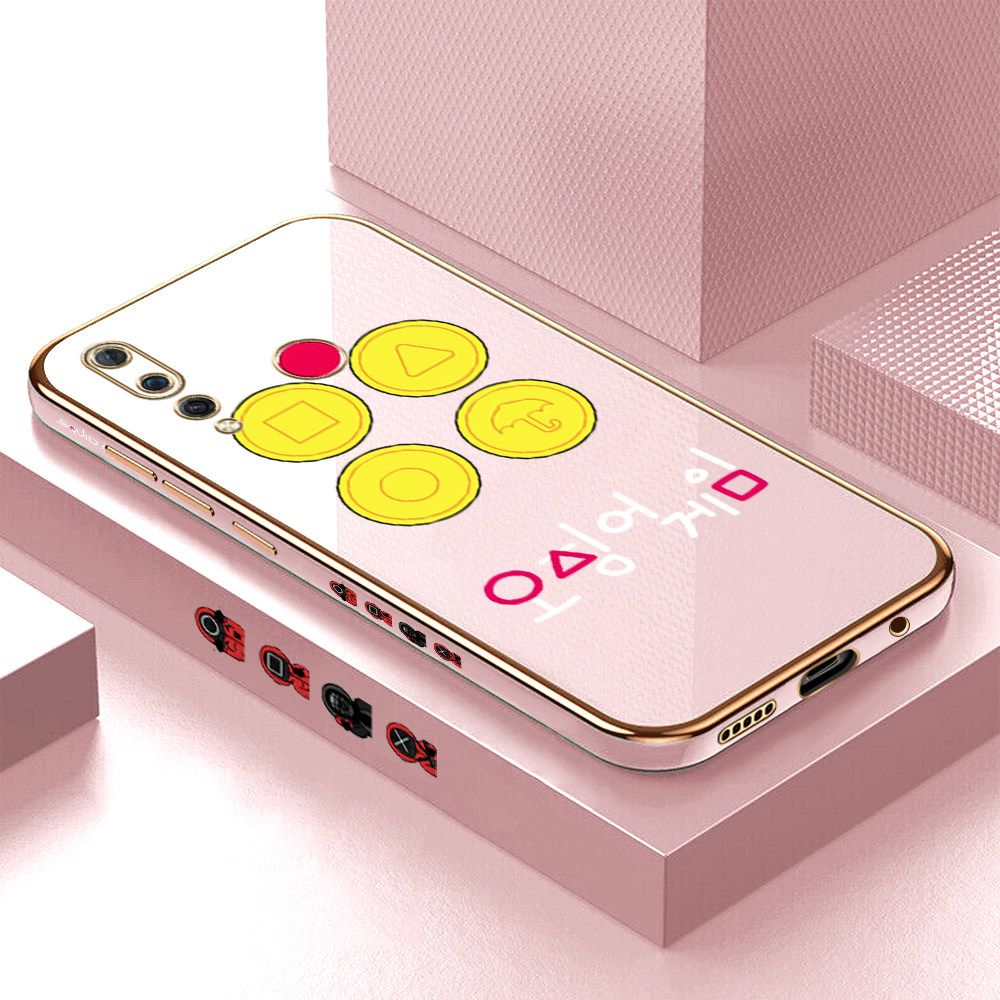 Luxury 6D Plating Soft Casing Silicone Square Frame Phone Case For Huawei Nova 4 Case Shiny Bling Back Cover Popular Game Patterns Square Edge Pattern Design Soft Case + Free Lanyard