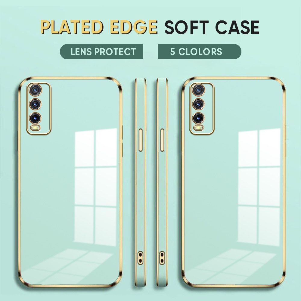 Luxury 6D Plating Case for Vivo Y20 Soft Silicone Square Frame Back Cover Shiny Bling Phone Cases