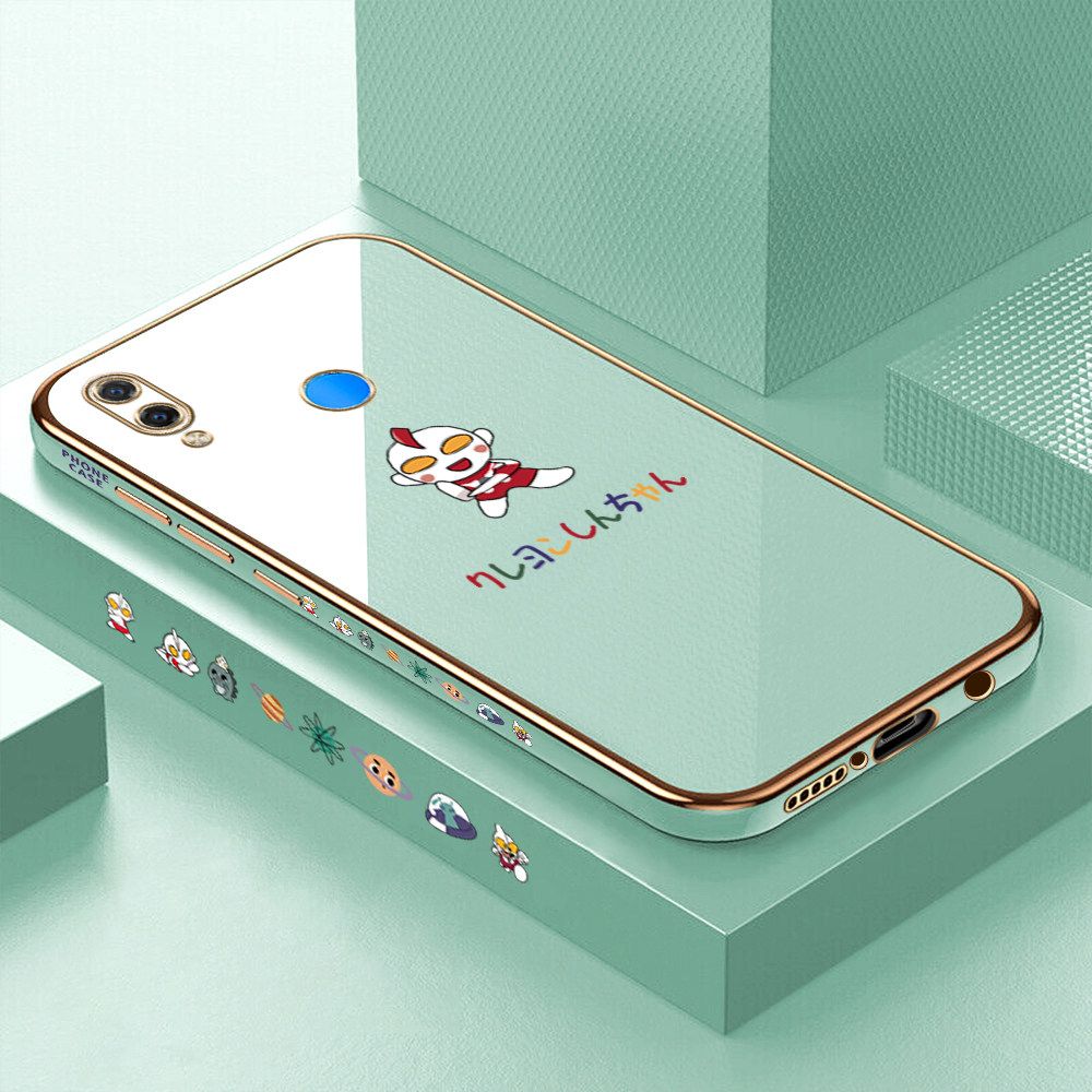 Luxury 6D Plating Case for Huawei Nova 3i Cute Cartoon Side Pattern Back Cover Soft Silicone Square Frame Shiny Bling Phone Cases + Free Lanyard