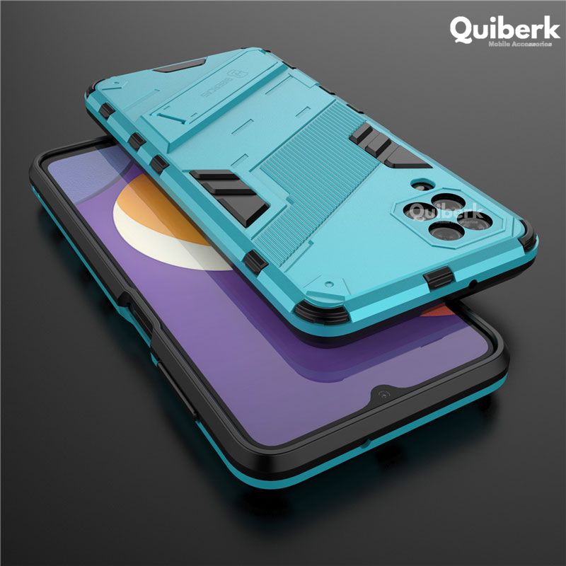 Quiberk for Samsung Galaxy A22 4G Phone Case Kickstand Holder Hard Back Lens Protector Shockproof Cover