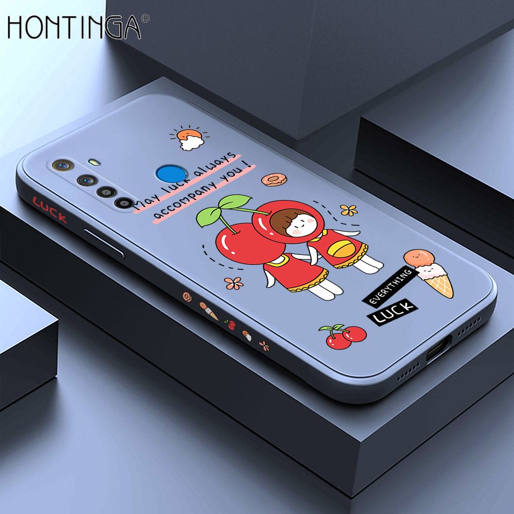 Hontinga for Realme 5 5i 5S 6i Case Side Design Cute Cherry Girl Back Cover Soft Square Edge Pattern Liquid Silicone Trend Phone Cases