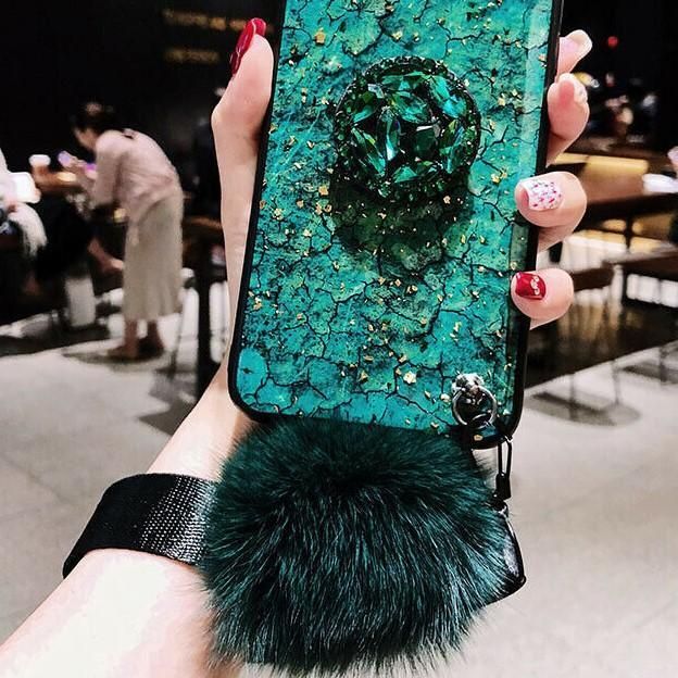 For Samsung Galaxy A10S Pom Pom Stylish Luxury Gold Foil Bling Marble Phone Case Soft Silicone Glitter Back Cover - Camera