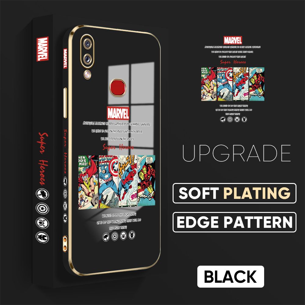 Jizetin (Free Lanyard) Samsung Galaxy A10S Back Cover Superhero Collection Luxury 6D Plating Case Side Pattern Soft Silicone Square Phone Cases