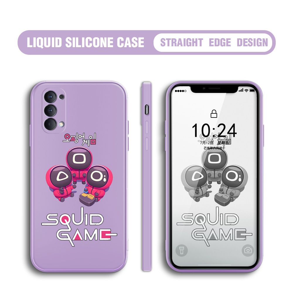 Jizetin for OPPO Reno4 Case Cute Cartoon Cute Squid Character Phone Cover Square Liquid Silicone Shockproof Phone Protective Case