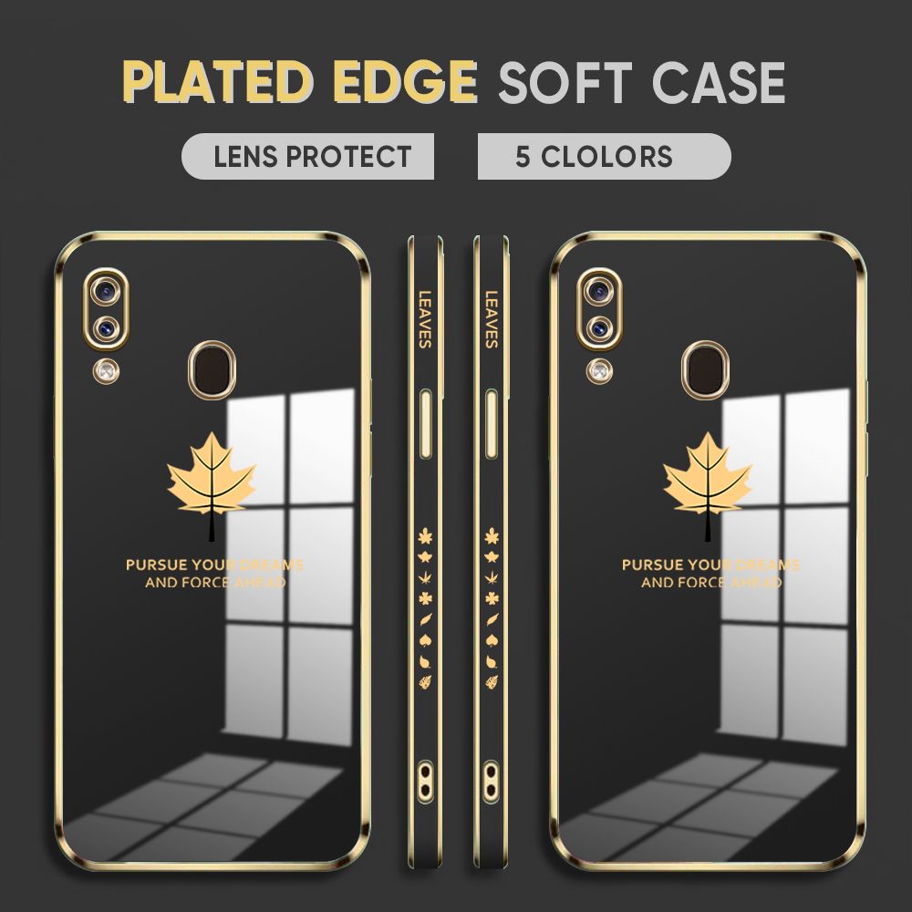 Luxury 6D Plating Case for Samsung Galaxy A20 A30 Back Cover Maple Leaf Side Pattern Soft Silicone Square Phone Cases