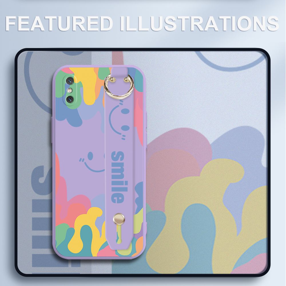UCUC for Xiaomi Mi 8 Pro Wrist Strap Case INS Style Soft Candy Color Splash Ink Cover Ultra Thin Anti Fall Liquid Silicone Phone Case
