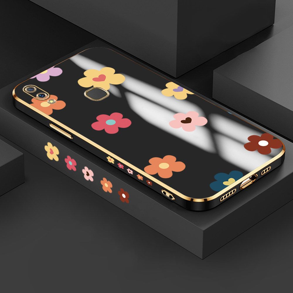 Jizetin (Free Lanyard) Vivo Y85 / V9 Case INS Style Flower Luxury 6D Plating Soft Casing Silicone Ultra Thin Phone Cover