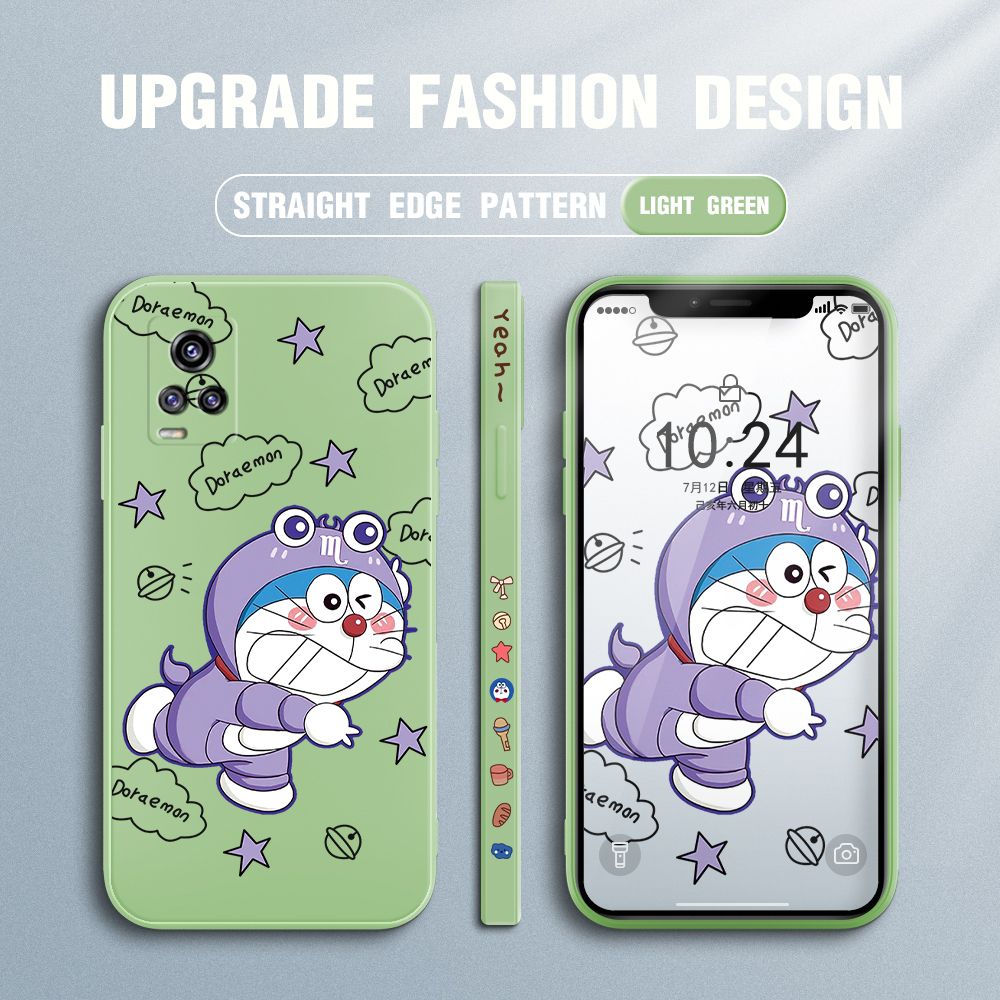 Jizetin for Vivo V20 / V20 2021 Case Cute Cartoon Purple Doraemon Anime Side Design Phone Case Ultra Soft Edge Pattern Liquid Silicone Phone Cases