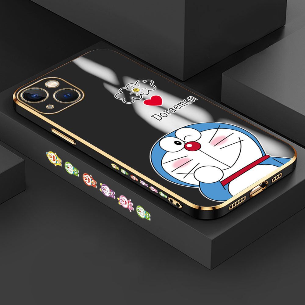 Jizetin (Free Lanyard) iPhone 13 Mini Case Cute Jingle Cat Luxury 6D Plating Soft Casing Silicone Ultra Thin Phone Cover