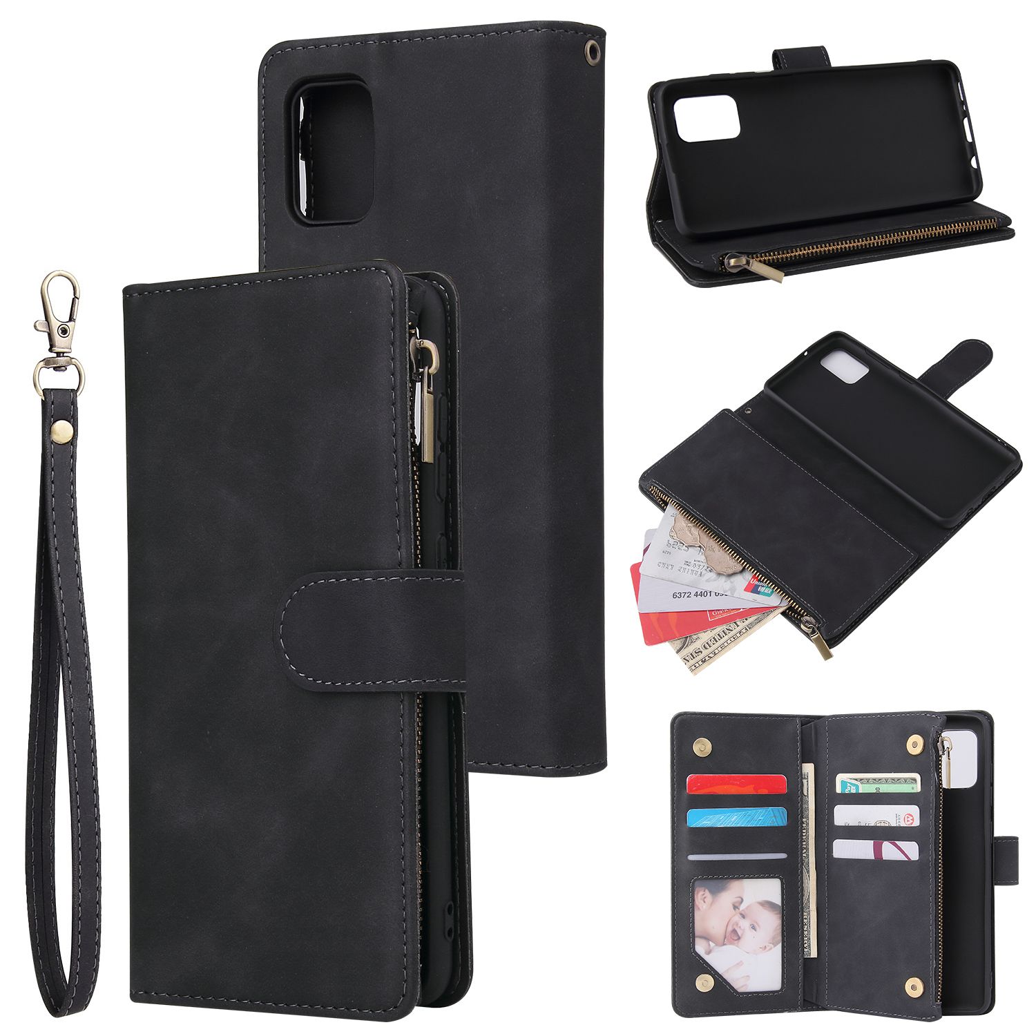 Yfashion For  1 Leather Mobile Phone Cover Zipper Case with Cards Slot
