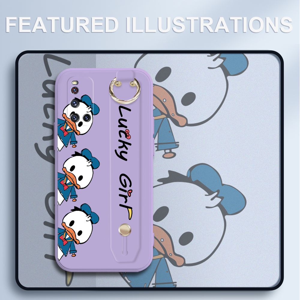 UCUC for Vivo V19 Wrist Strap Case Creative Cartoon Three Ducks Cover Ultra Thin Anti Fall Liquid Silicone Phone Case