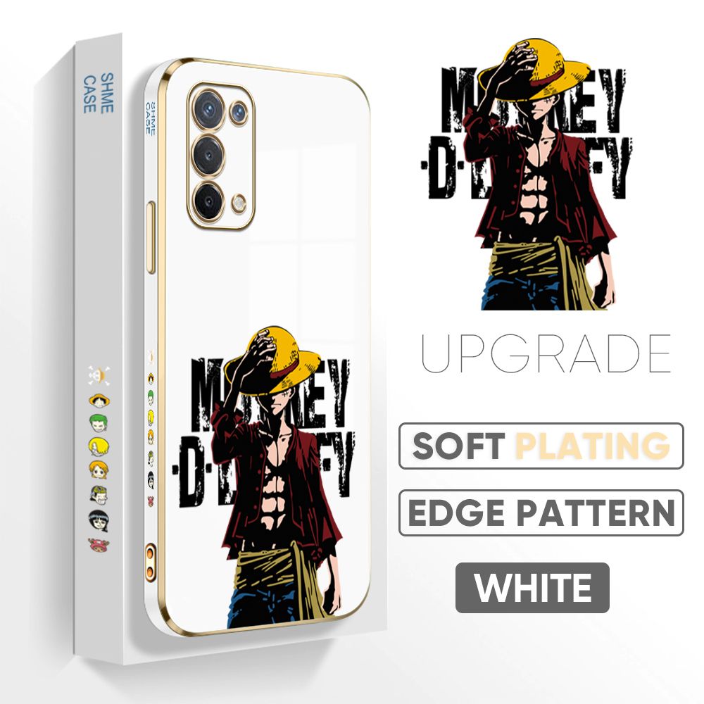 TA for OPPO A74 5G Back Cover + Free Lanyard Handsome Luffy Luxury 6D Plating Case Side Pattern Soft Silicone Square Phone Cases