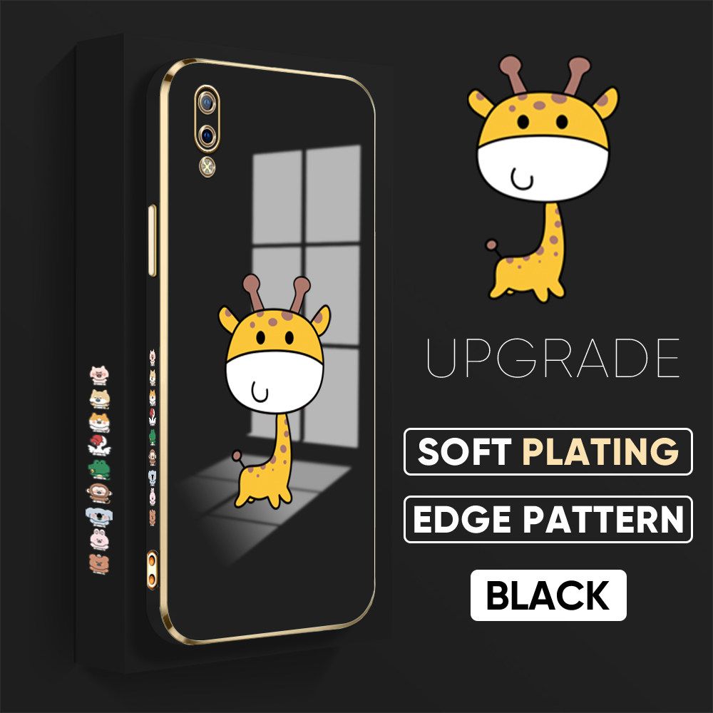TA for Vivo Y93 Back Cover + Free Lanyard Mini Giraffe Luxury 6D Plating Case Side Pattern Soft Silicone Square Phone Cases