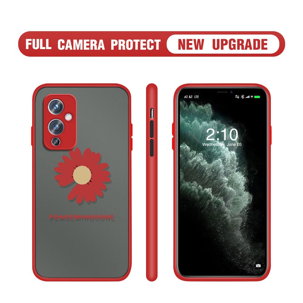 Hontinga for OnePlus 9 Case Daisy Flower Cover Camera Shockproof Protection Case Edge Frosted Transparent Phone Cover