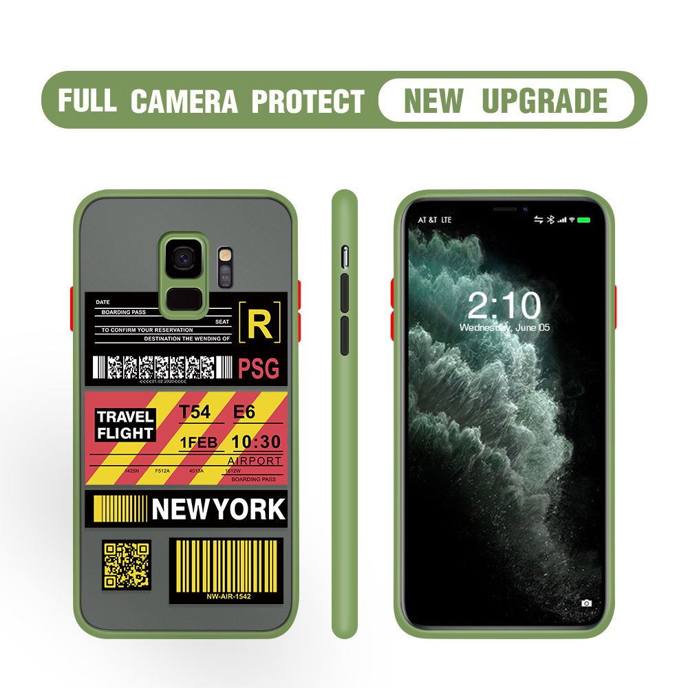 Hontinga for Samsung S9 Case Creative Flight Ticket Cover Camera Shockproof Protection Case Edge Frosted Transparent Phone Cover