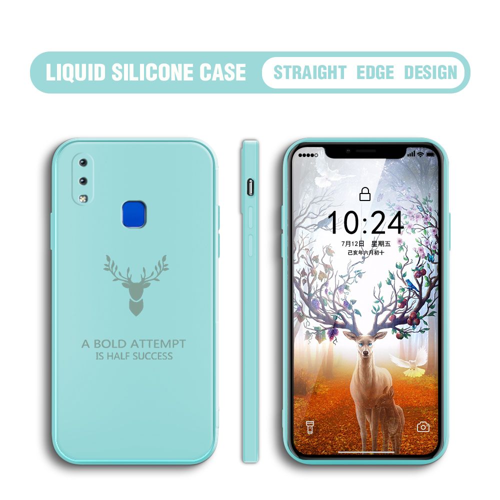 Hontinga for Vivo Y91 Case Soft Silicone Square ELK Deer Reindeer Phone Cases Full Cover Camera Shockproof Protection Rubber Case
