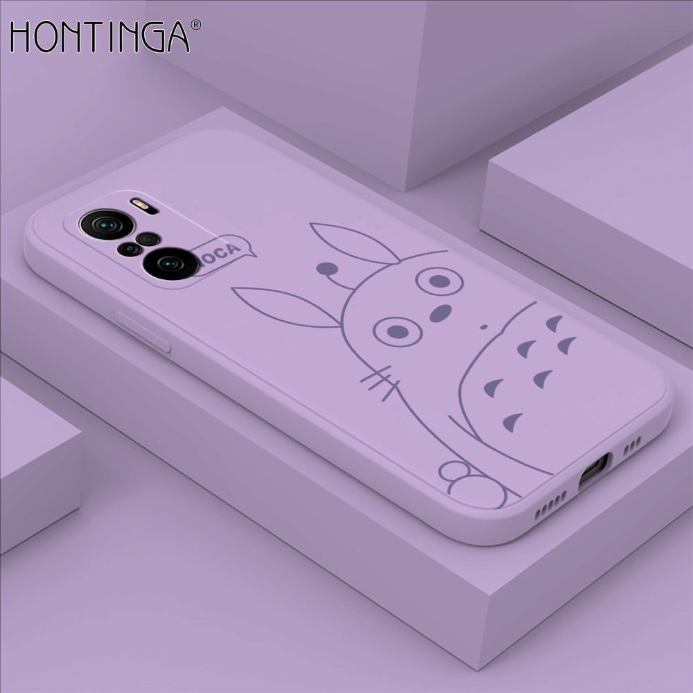 Hontinga for Redmi K40 / K40 Pro Case Cartoon Cute Totoro Pattern Back Cover Soft Square Edge Liquid Silicone Phone Cases