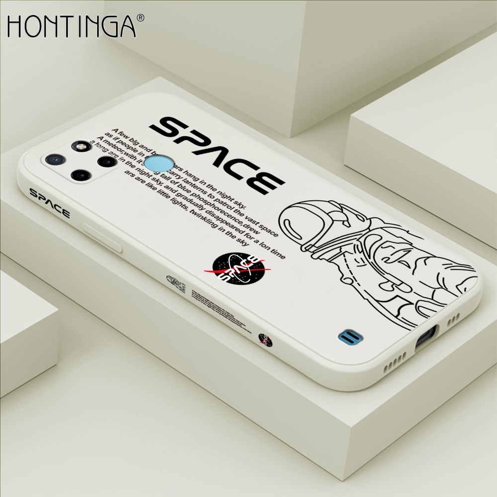 Hontinga for Realme C21Y / C25Y Back Cover Cool Astronaut Side Design Case Square Edge Liquid Silicone Phone Case