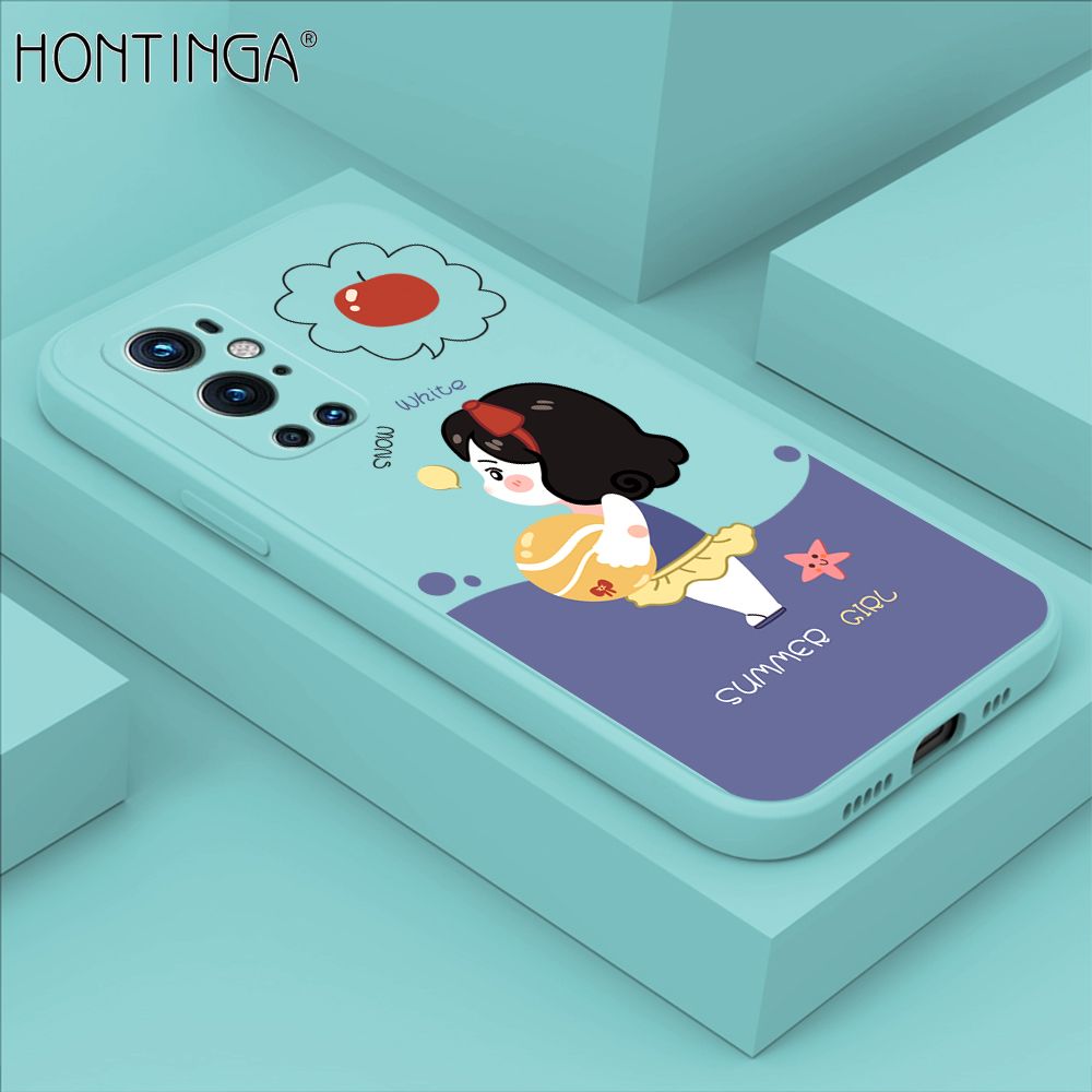 Hontinga for OnePlus 9 Pro Case Cute Cartoon Girl Phone Case Phone Case Soft Square Edge Silicone Cases Full Lens Cover Shockproof Protection Cover