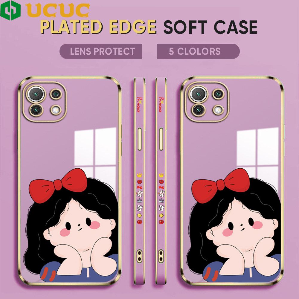 UCUC for Xiaomi 11 Lite 5G NE / 11 Lite 5G / 11 Lite Back Cover + Free Lanyard Cute Gir Luxury 6D Plating Case Side Pattern Soft Silicone Square Phone Cases
