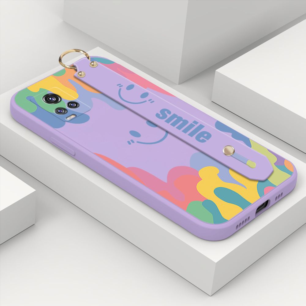 ZeroQiQi for Vivo V20 Pro Wrist Strap Case Soft Candy Color Splash Ink Cover Trend Square Printed Pattern Liquid Silicone Phone Case