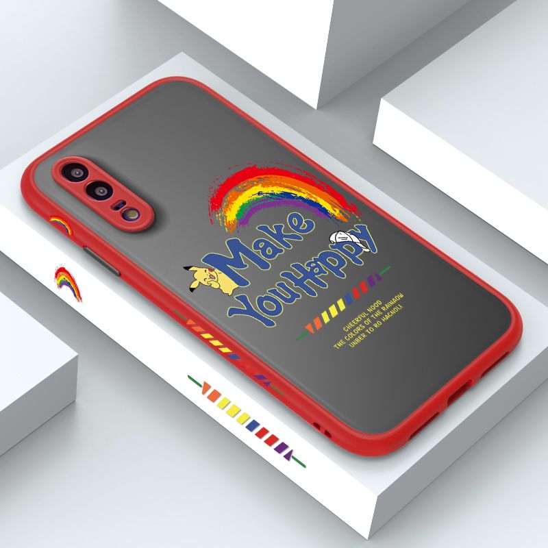 ZeroQiQi for Huawei P20 Case Creative Cartoon Rainbow Pikachu Side Printing Cover Frosted Ultra Thin Protective Anti Fall Phone Case