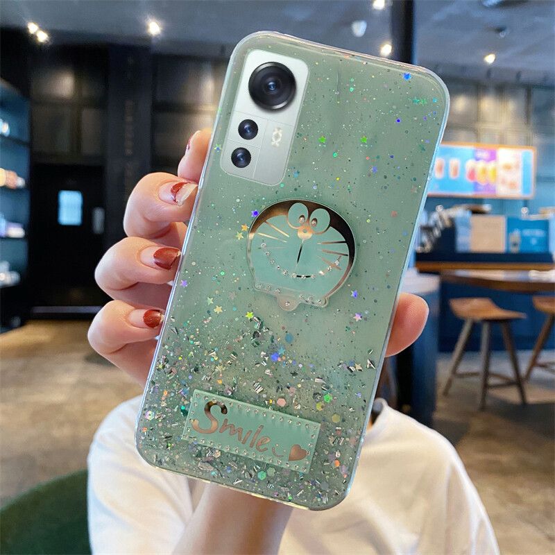 Case For Xiaomi 12 Shiny Ring Back Cover Glitter Soft Transparent Doraemon Cases for Xiaomi Mi 12 Case Stars Moon Girls