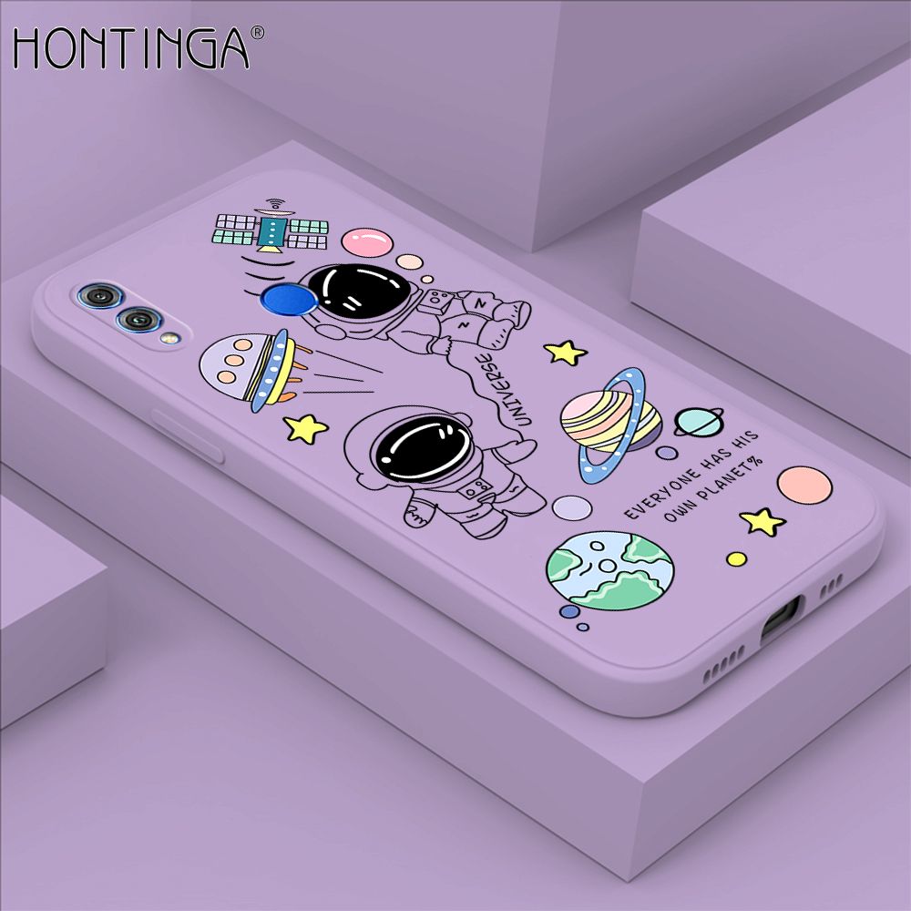 Hontinga for Honor 8X Case Fashion Earth Planet Astronaut Phone Case Soft Square Edge Silicone Cases Full Lens Cover Shockproof Protection Cover