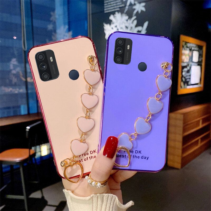 Phone case OPPO A53 Soft Case Transparent Plating Electroplating Shiny Cases + Love Bracelet For OPPO A53 Cover