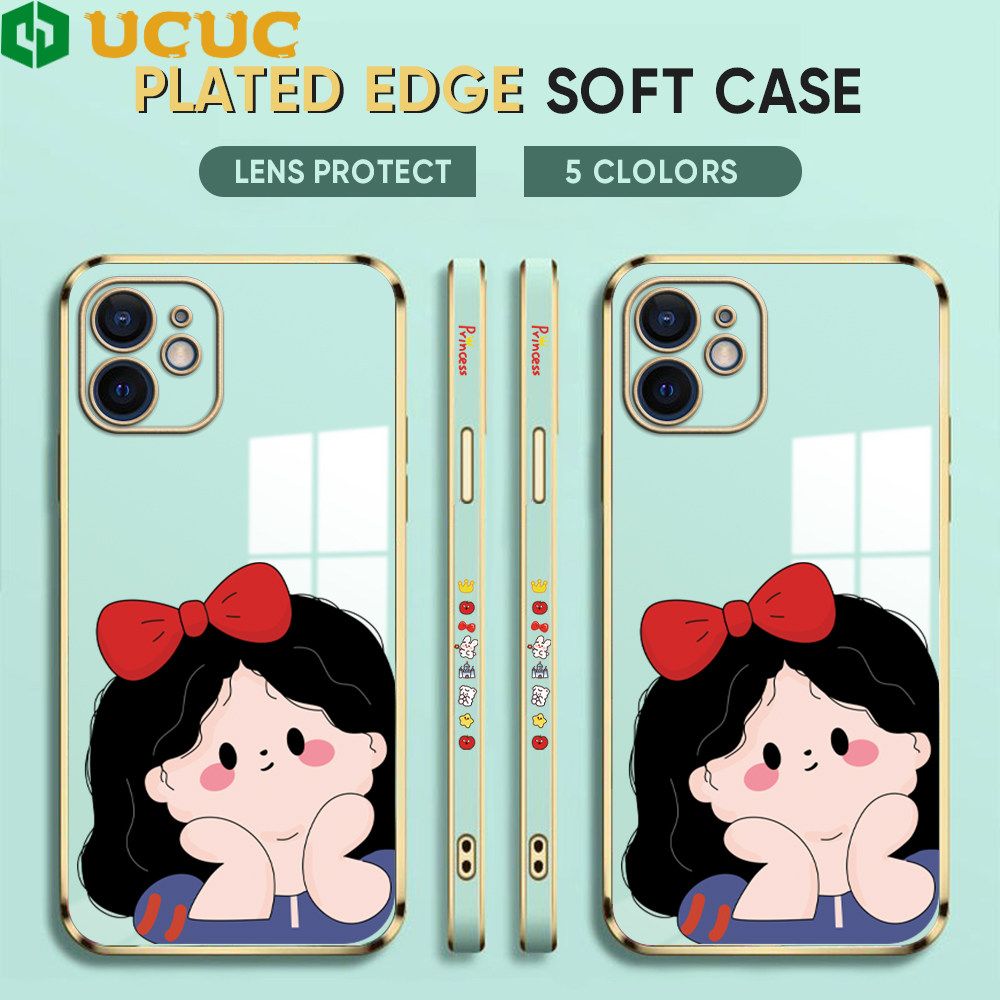 UCUC for iPhone 12 Back Cover + Free Lanyard Cute Gir Luxury 6D Plating Case Side Pattern Soft Silicone Square Phone Cases