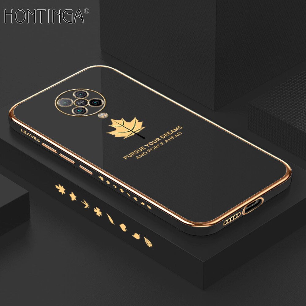 Hontinga for Redmi K30 Pro / K30 Pro Zoom / Xiaomi Poco F2 Pro Luxury 6D Plating Soft Casing Silicone Square Frame Phone Case Shiny Bling Back Cover Maple Leaf Side Pattern Case