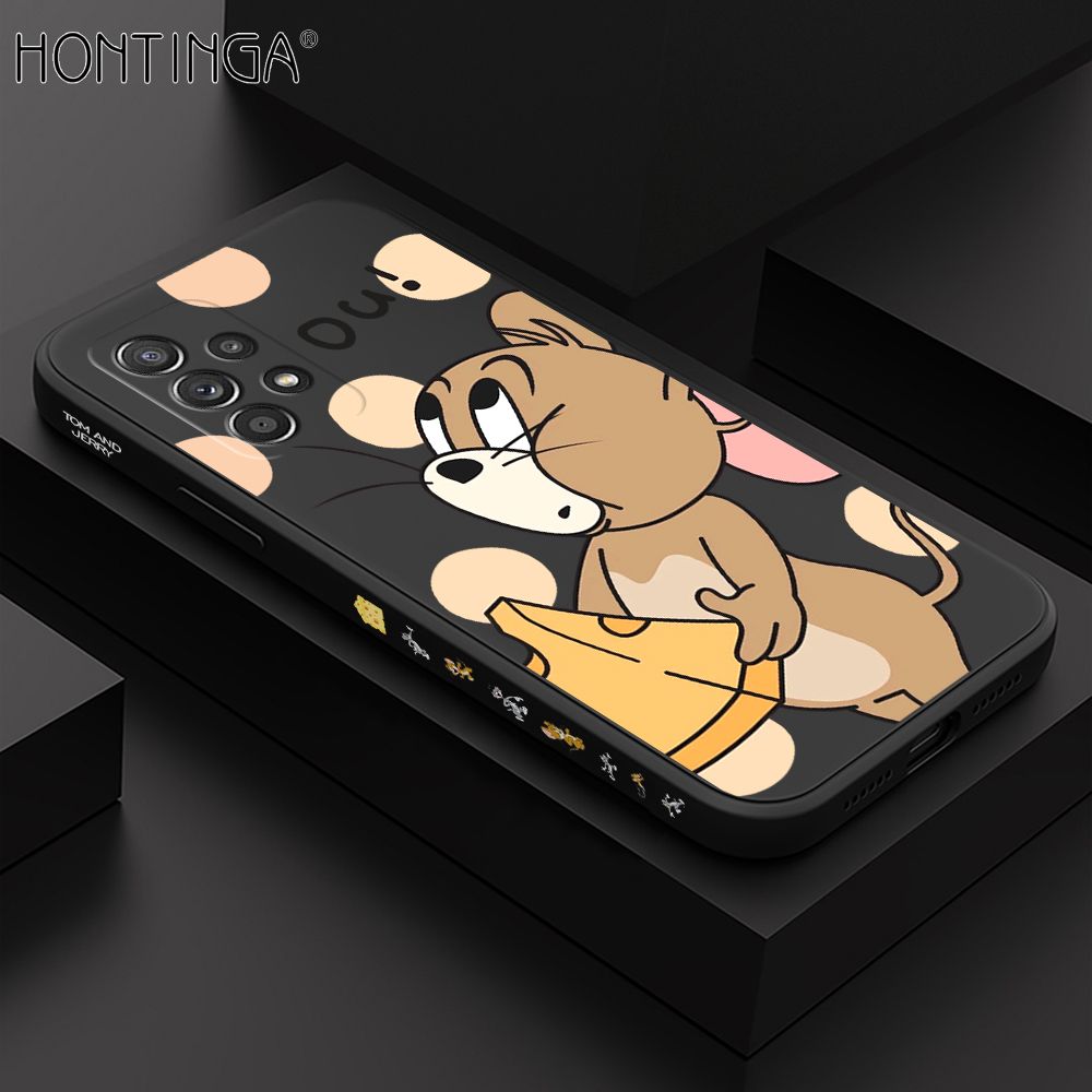 Hontinga for Samsung A52 5G Case Side Design Cute Cartoon Mouse Back Cover Soft Square Edge Pattern Liquid Silicone Trend Phone Cases