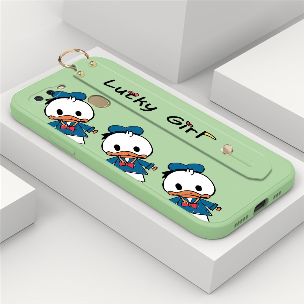 ZeroQiQi for OPPO A5S Wrist Strap Case Cute Cartoon Little Duck Phone Case Square Edge Liquid Silicone Case Full Cover Camera Shockproof Protective Cases