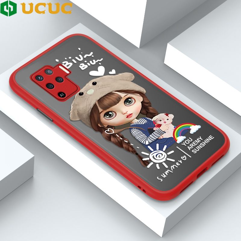 UCUC for OPPO F19 Pro / A94 4G / Reno 5 Lite / Reno5 F Back Cover Rainbow Lovely Girls Frosted Transparent Hard Phone Case Thin Shockproof Full Cover Camera Protect Case