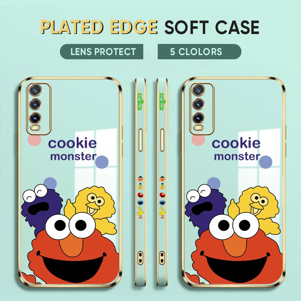 Luxury 6D Plating Case for Vivo Y85 Phone Cases Three Llittle Monsters Side Print Soft Silicone Square Back Cover