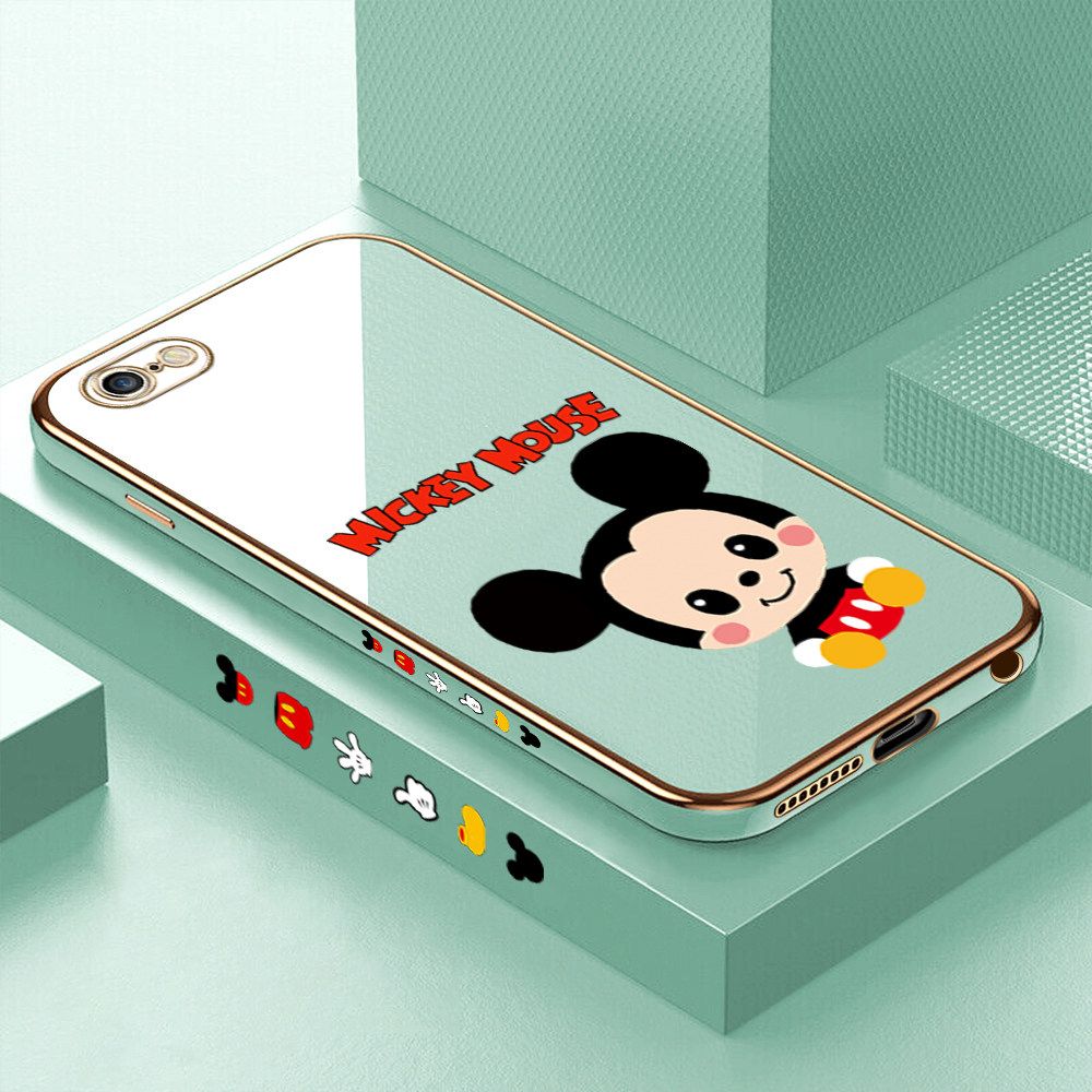 Luxury 6D Plating Case for iPhone 6S Cute Cartoon Mouse Side Pattern Back Cover Soft Silicone Square Frame Shiny Bling Phone Cases + Free Lanyard