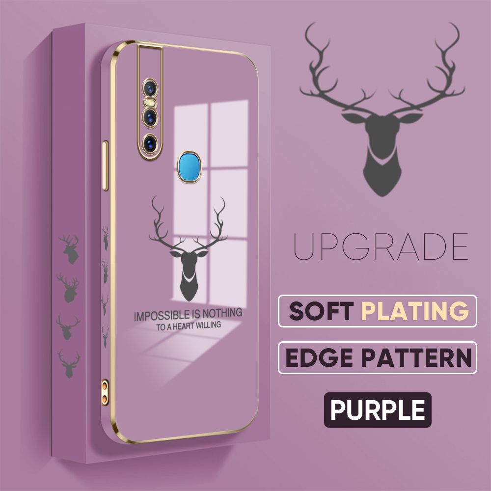TA for Vivo V15 1819 Back Cover + Free Lanyard Simple Antlers Luxury 6D Plating Case Side Pattern Soft Silicone Square Phone Cases