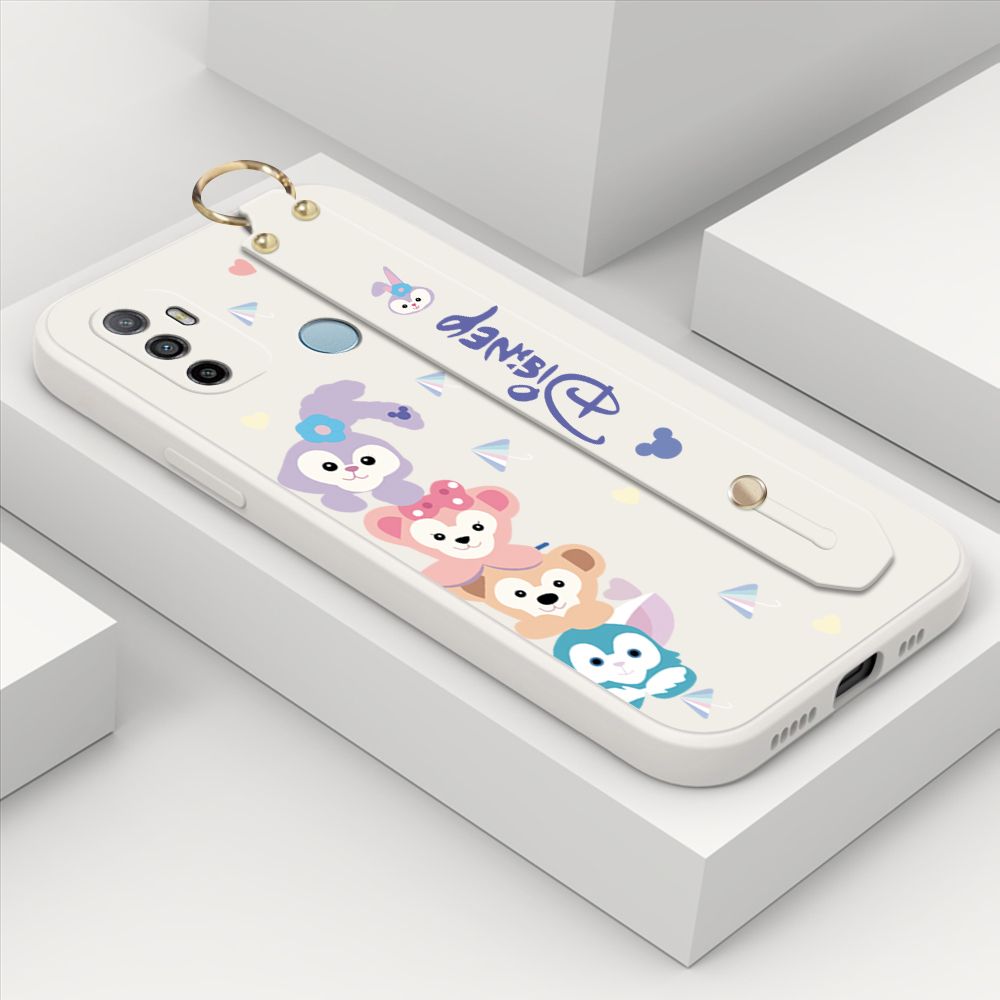 ZeroQiQi for OPPO A53 2020 Wrist Strap Case INS Cute Style Creative Cartoon Rabbit and Fox Cover Thin Square Edge Liquid Silicone Phone Case