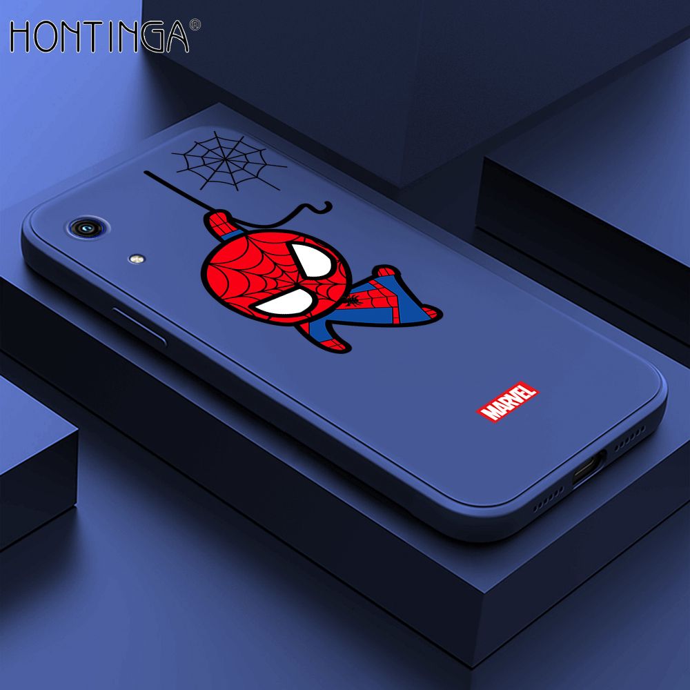 Hontinga for Huawei Y6 Pro 2019 Case Cute Marvel Avengers Cartoon Spiderman Spider Man Phone Case Square Edge Silicone Cases Full Lens Cover Shockproof Protection Case