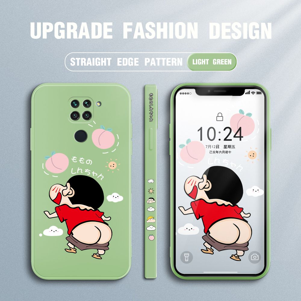 Jizetin for Xiaomi Redmi Note 9 Case New Cartoon Crayon Shin-chan Design Side Design Phone Case Square Edge Pattern Liquid Silicone Cases Full Cover Camera Shockproof Protective Case