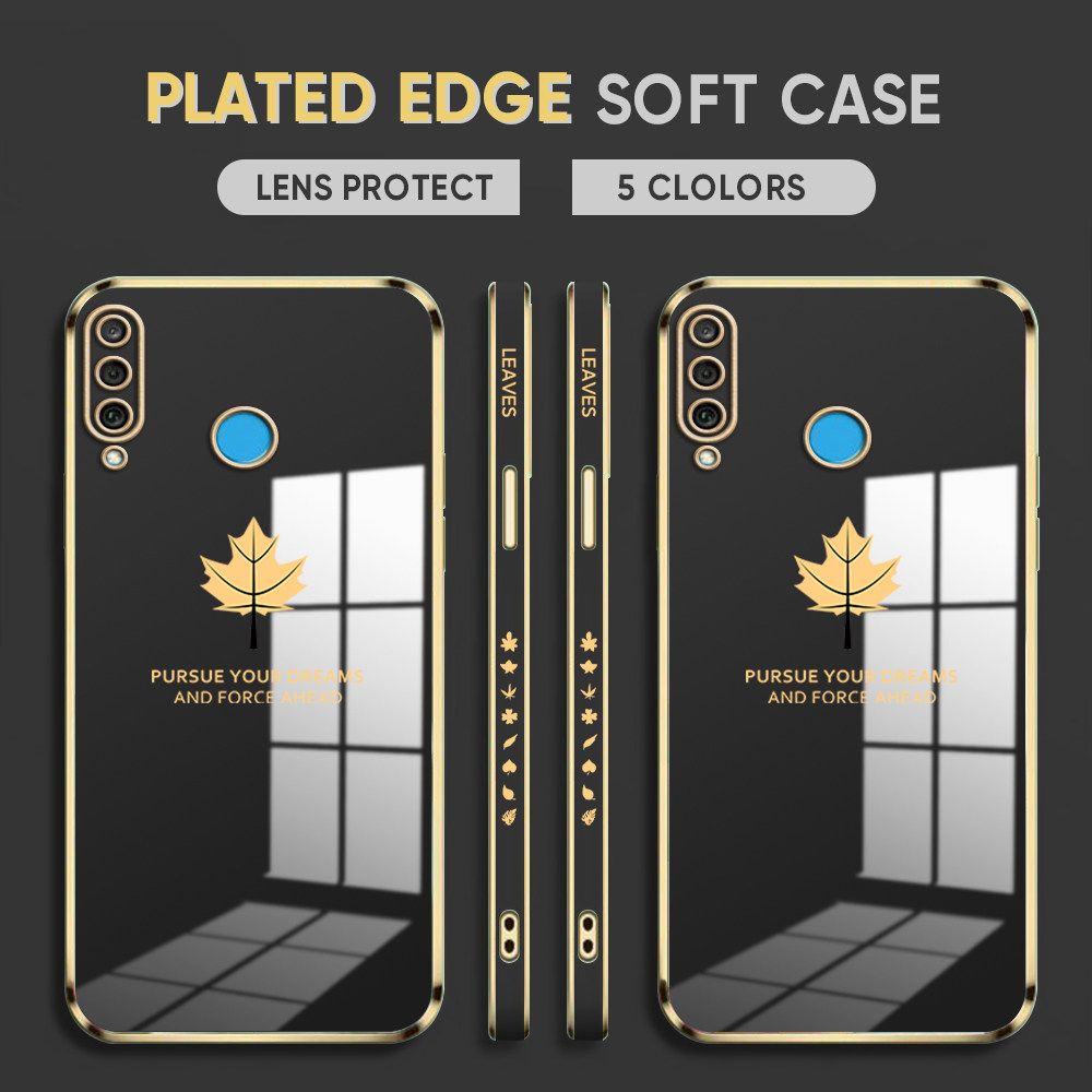 Luxury 6D Plating Case for Huawei P20 Lite Phone Cases Maple Leaf Side Print Soft Silicone Square Back Cover